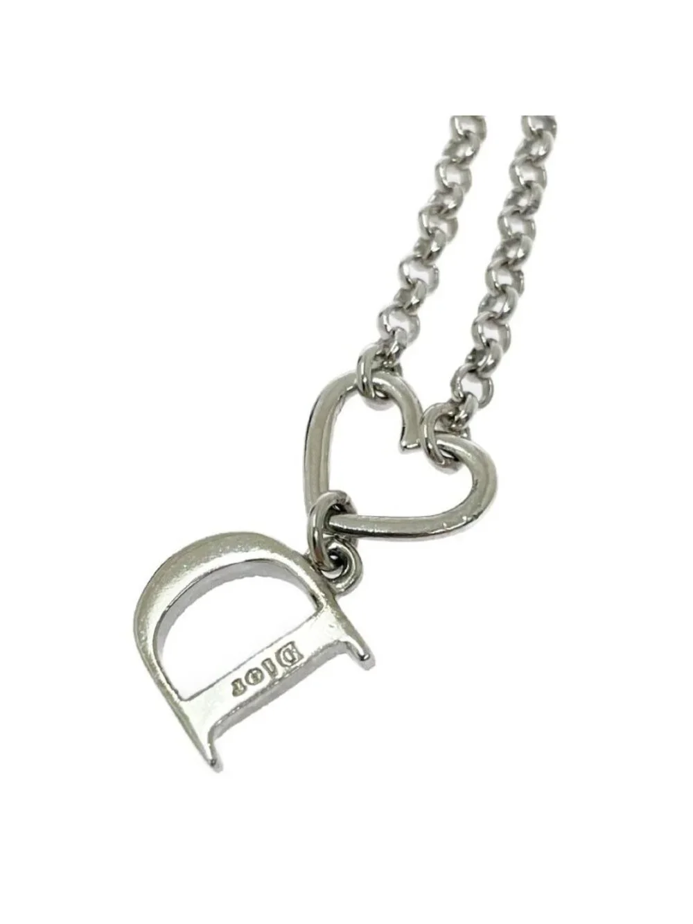 Dior Metal Rhinestone D Logo Heart Blurscuffs Cut Silver Bracelet